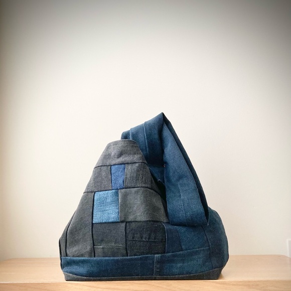joodito origami boro crossbody bag japanese denim patchwork oversized slouchy - Picture 5 of 9